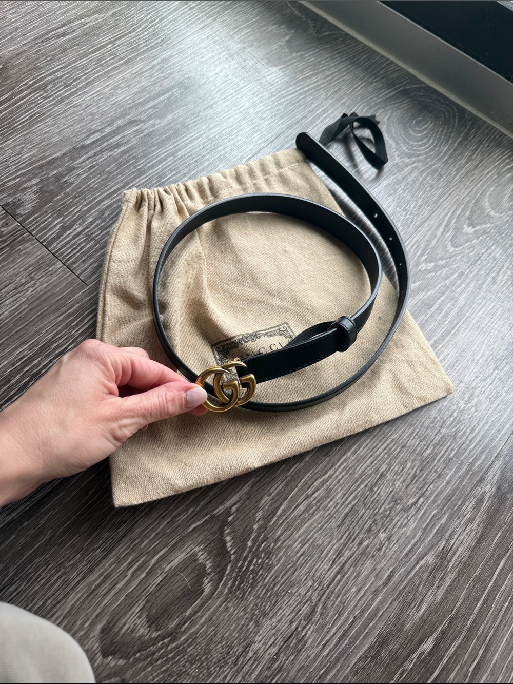 Gucci Black Leather Belt with Gold Interlocking GG Buckle